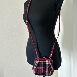 Small Red & Black Plaid Kiss Lock Crossbody Bag Flannel Tartan UK Brand NEXT